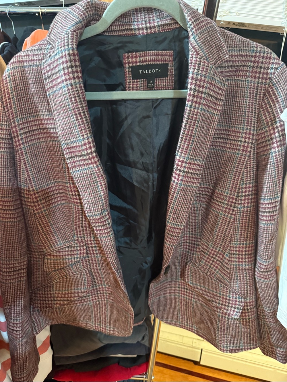 Talbots Burgundy Multi Plaid Tailored Blazer